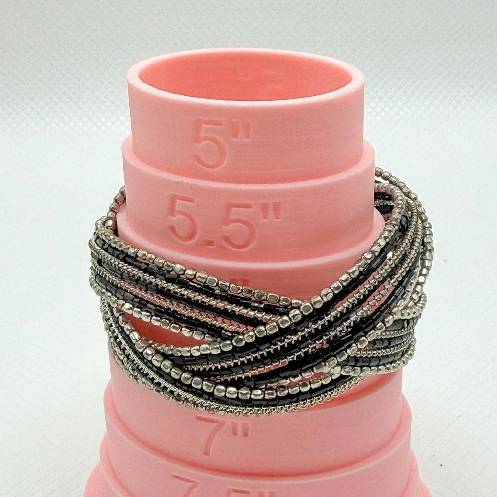 Vintage Black Glass Seed & Silver Tone Metal Braided Bead Weave Cuff Bracelet